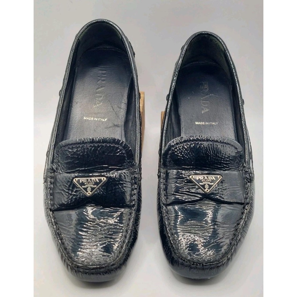 Vintage Prada Quiet Luxury Patent Leather Driving Loafers Slip On Black Y2K